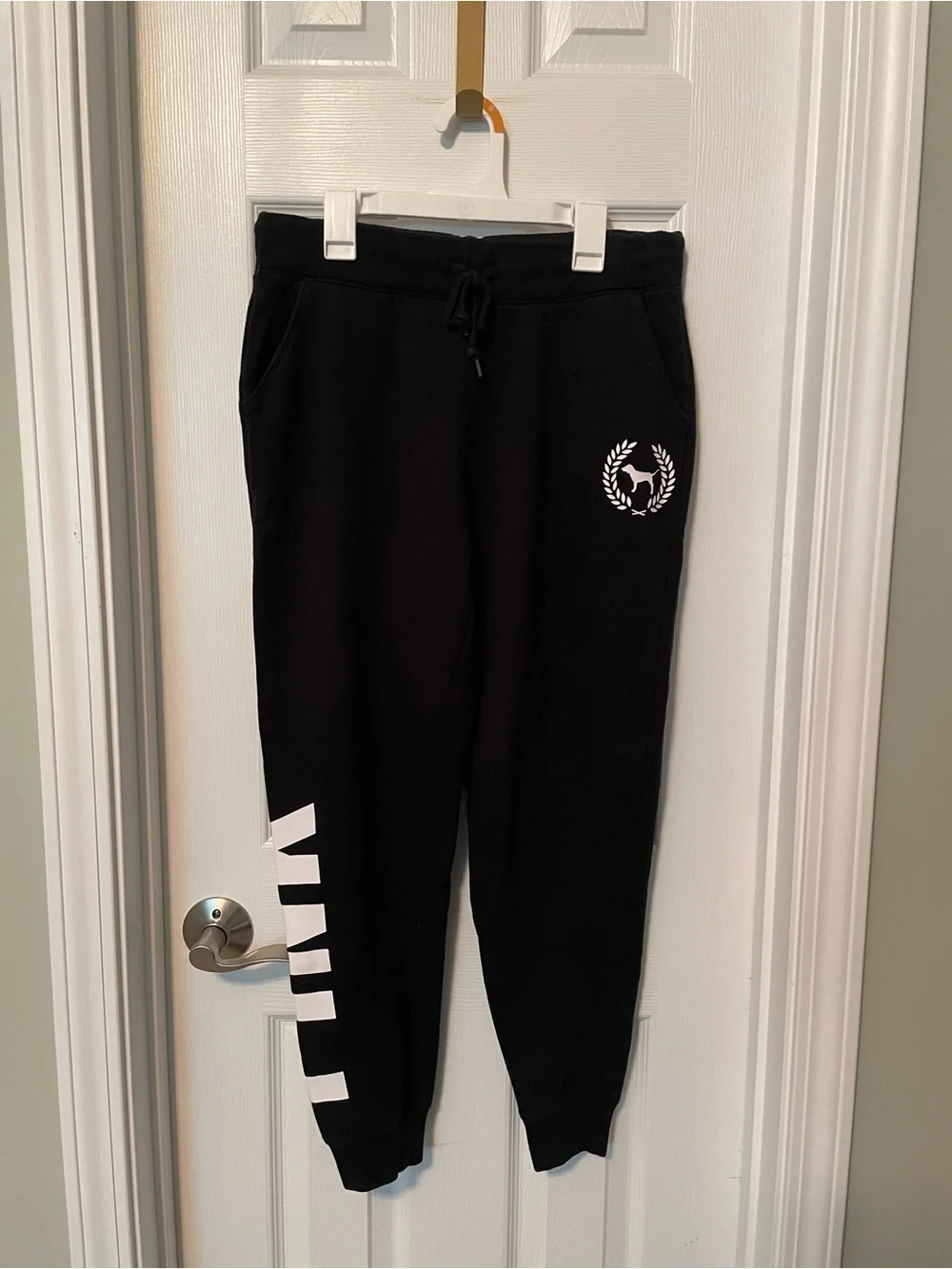 Victoria’s Secret PINK Black Jogger Sweatpants with White Logo